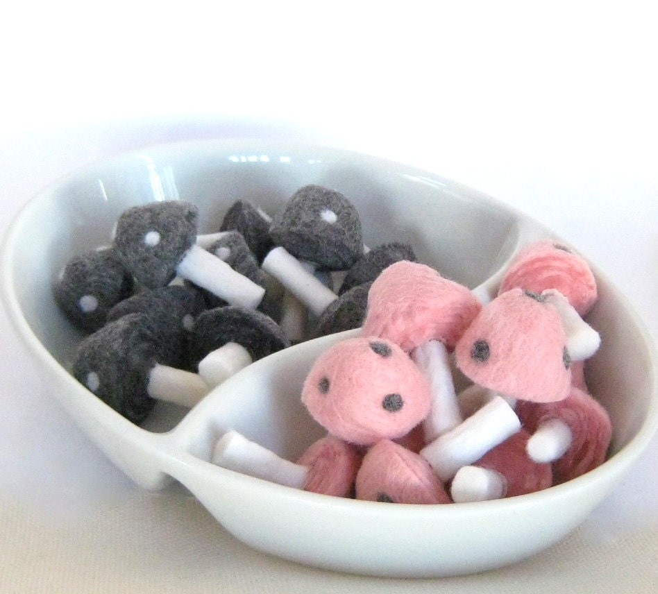 ON SALE - Needle Wool Felted 20 Pink and Grey Toadstools Mushrooms -Home Decor - was 48 dollars now 35 dollars