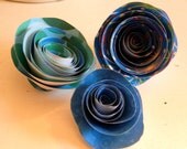 Set of 3 Rolled Paper Roses- blue and greens