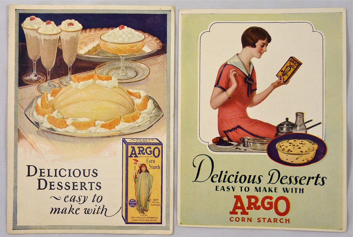 Two Vintage Argo Corn Starch Advertisement Pamphlets from the 1920's