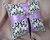Madison Damask Lavender Ring Pillow with Rhinestone Accent Bridal Wedding