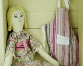 Serena, OOAK,  Handmade in Australia, VIntage Upcycled Fabrics, Vegan Cloth Rag Doll, Blonde Haired, Blue Eyed, 19 inches
