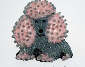SALE: Gray & Pink Delica Beaded TOY POODLE pin pendant (Ready to ship)