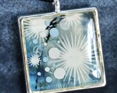 Blue Necklace Star - Gift for Wife - Long Pendant - Handmade - Collage Hand Painted - Cloth Adjustable Cord