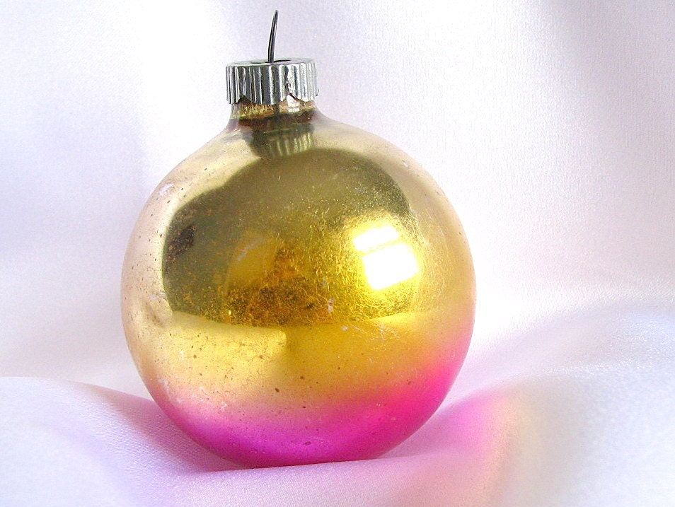 Vintage Gold and Pink Ombre Shiny Brite Shabby Chic Christmas Ornament