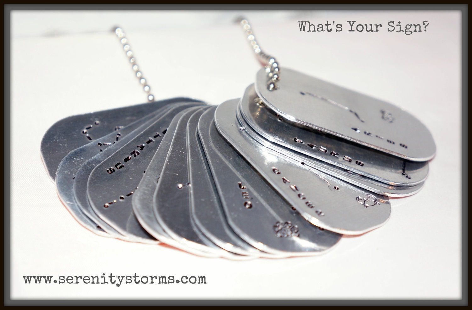 Zodiac Earth Astrological Sign Hand Stamped Dog Tag Pendant Custom Silver Metal