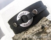 Leather Cuff Bracelet with Personalized Stamped Washer - Stainless Steel with Brown or Black - Perfect Gift for Men, Father, Dad, Husband
