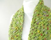 Handknit Green Lace Scarf for Her - Fuzzy Green Scarf - Field of Flowers
