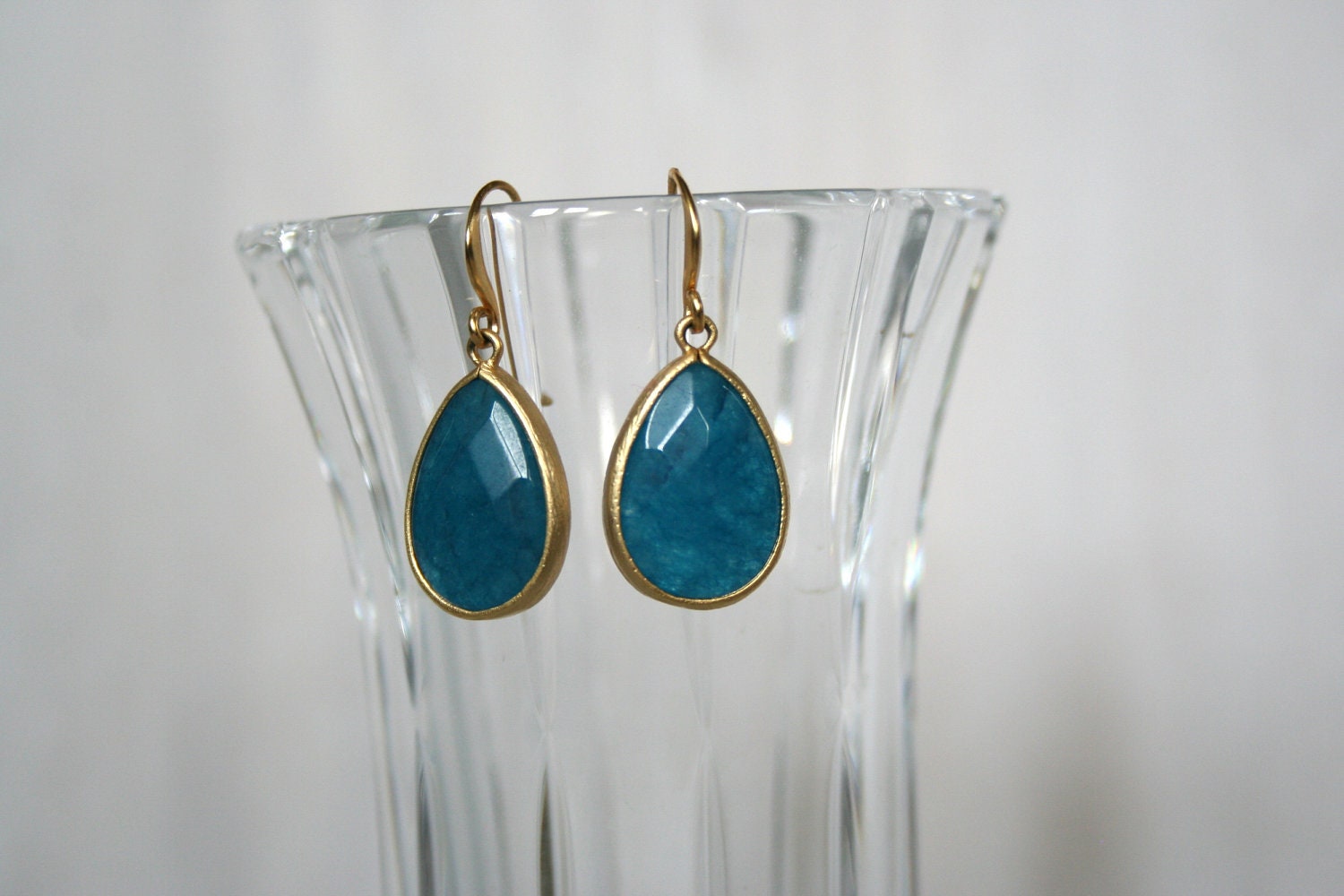 Steel Blue,Matte Gold Framed Earrings