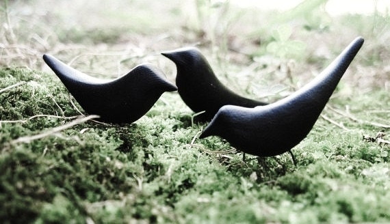 Black Ravens / Set of 3 Crow Figurines / Terrarium Decorations / Miniature Bird Plant Stakes / Edgar Allen Poe Nevermore