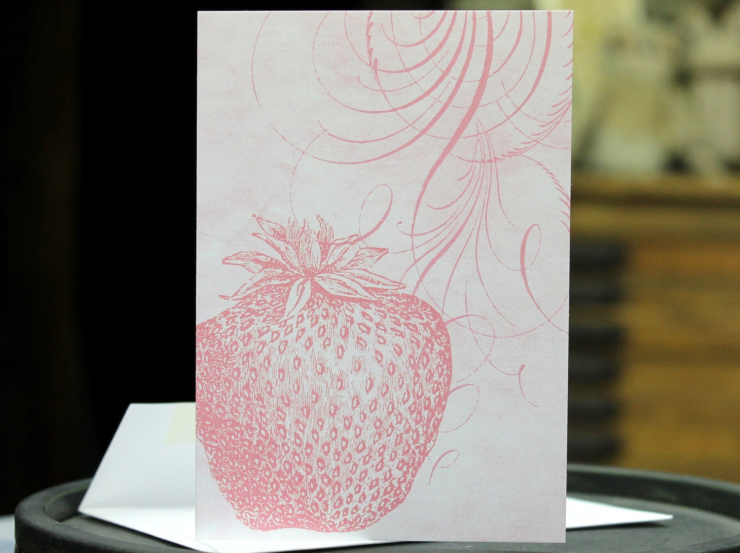 Strawberry Blank Folded Note Card Folded Pink