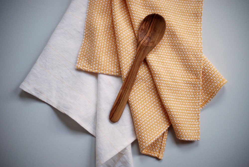 Sunshine Dot and Embroidered Linen Tea Towels - free shipping