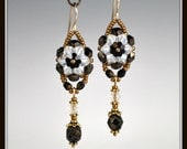 Beaded, Beadwork, Beadwoven Crystal Flower Earrings