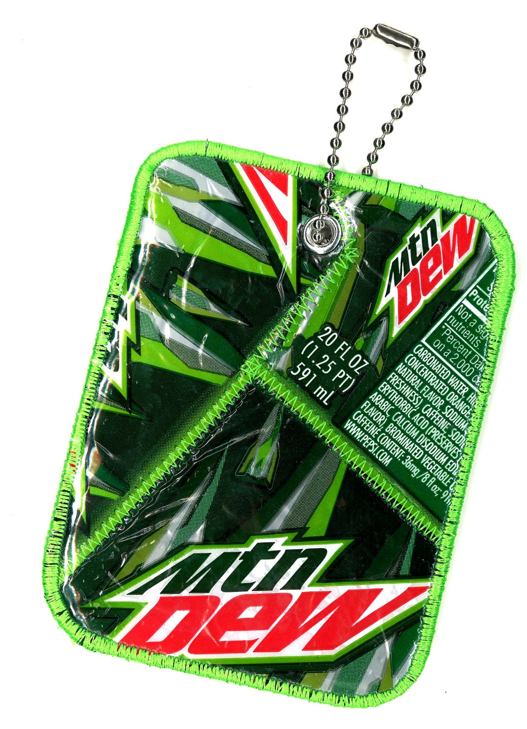 Luggage Tag from Recycled Mt Dew Wrappers