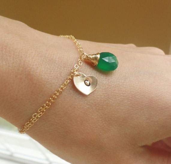 Birthstone & Initial bracelet, personalized bracelet, gold filled, Bridesmaid gift, mothers bracelet, adjustable bracelet