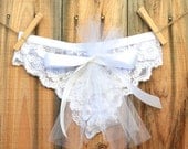 BRIDES BUM romantic Panty Lingerie with tulle train - Cute bridal bum - i do in rhinestones size Large - Ships in 24 hr