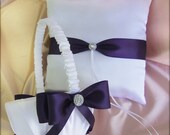 Lapis Deep Purple Weddings Basket Pillow, Wedding Ring Pillow, Wedding Flower Girl Basket, Wedding Baskets, Wedding Pillows, Ceremony Decor
