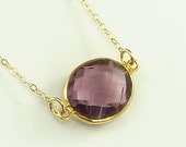 Amethyst Quartz  Necklace 14K Gold Filled Solitaire Gemstone Handmade Minimalistic Fashion February Birthstone