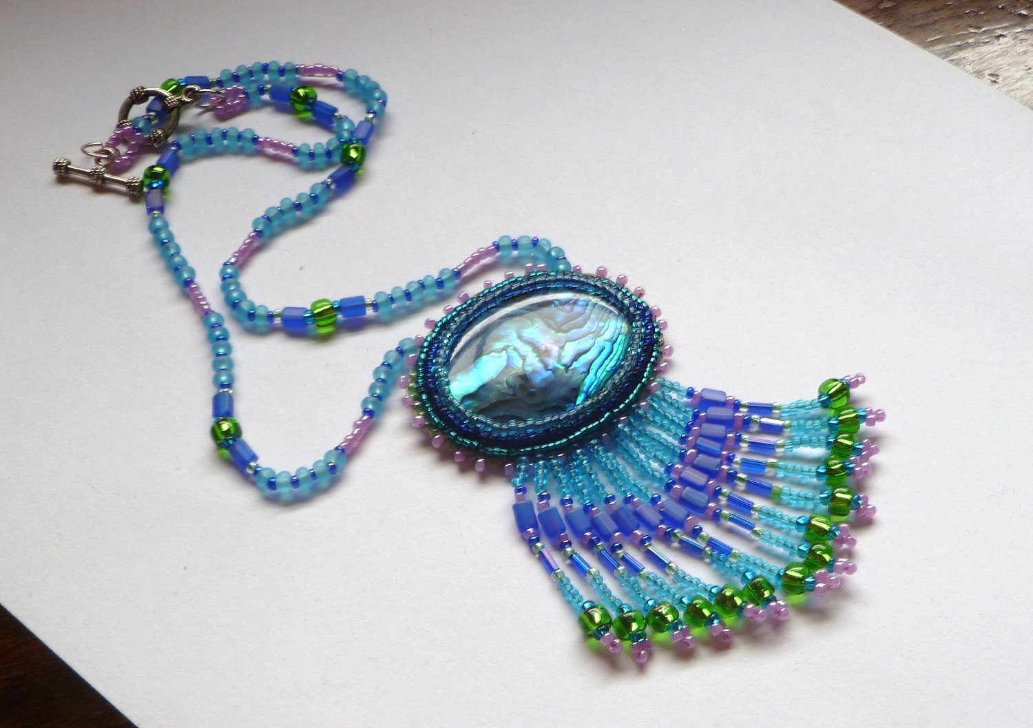 Beadwoven Necklace- Beaded Blue Abalone