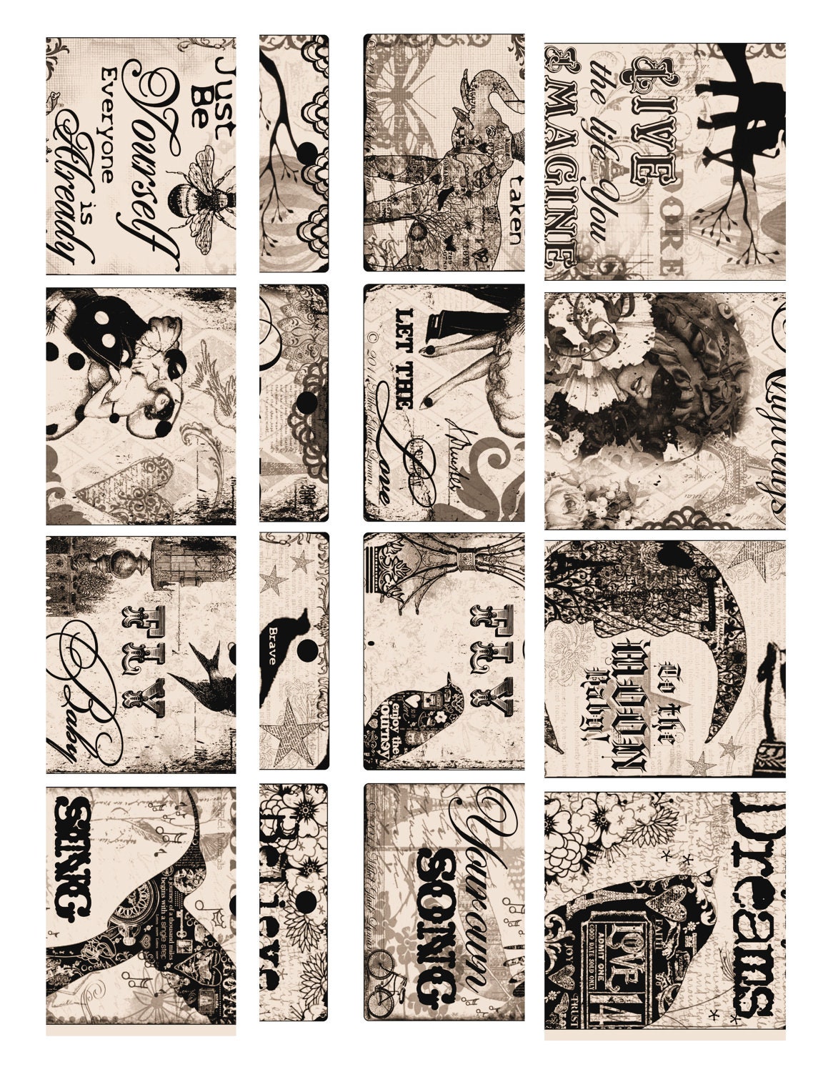 Courage to Change Vintage Tag Set Graphic Sheet and Printable Digital Stamps and Image Transfers