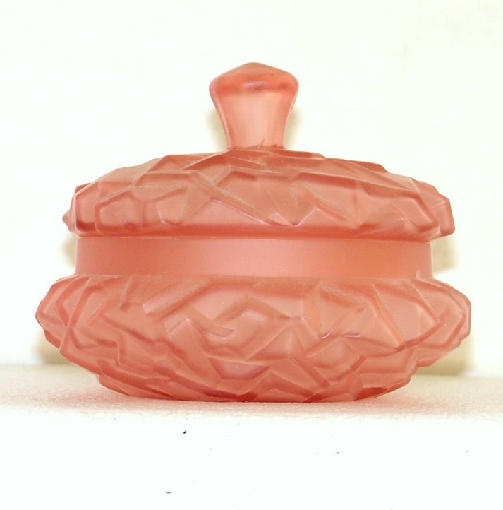 Vintage Art Deco Glass Jar Rhombic Pink Satin