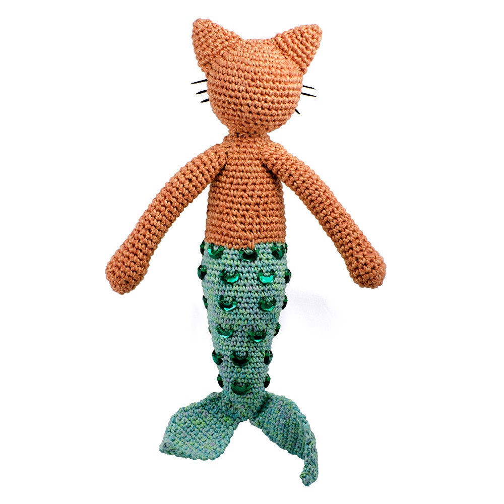 Crochet Mer-Cat mermaid cat sculpture by patti haskins