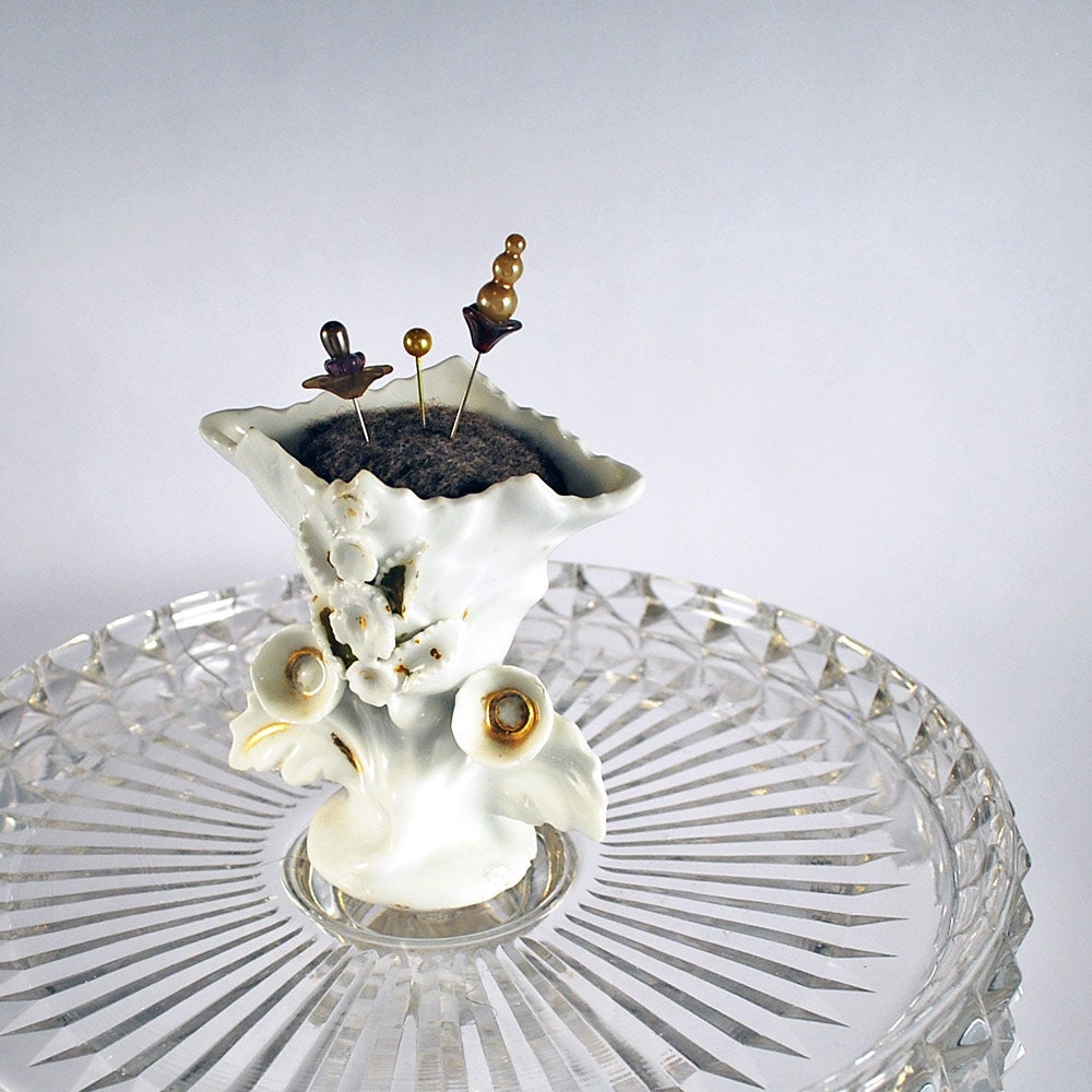 Unique Pin cushion in a beautiful antique tiny vase