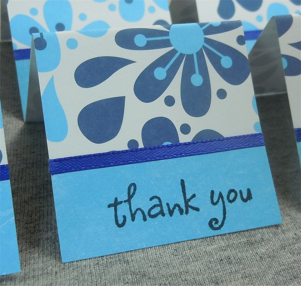 White with Blue Flowers Mini Thank You Cards 2x2 (6)