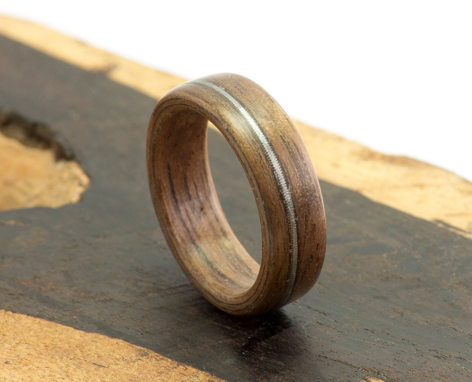 Bentwood Ring, Handmade Walnut and Guitar String Jewelry - Ebeniste