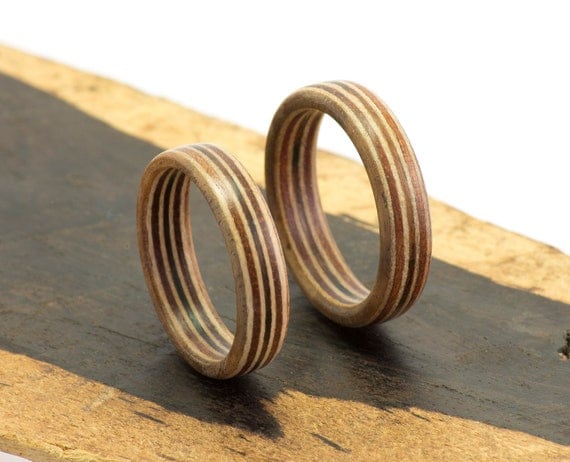 Two Wood Wedding Rings or Promise Rings, Walnut, Maple, & Mahogany Jewelry