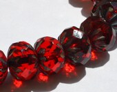 Red Garnet Transparent Picasso Czech Glass Cruller Rondelle Shape Bead 9x6mm 10 Pieces (ST689)