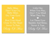 Baby Mine - Set of Two 8x10 Nursery Art Prints -  Dumbo Song Lyrics - Choose Your Colors - Shown in Yellow, Gray, Pink, Aqua, and More
