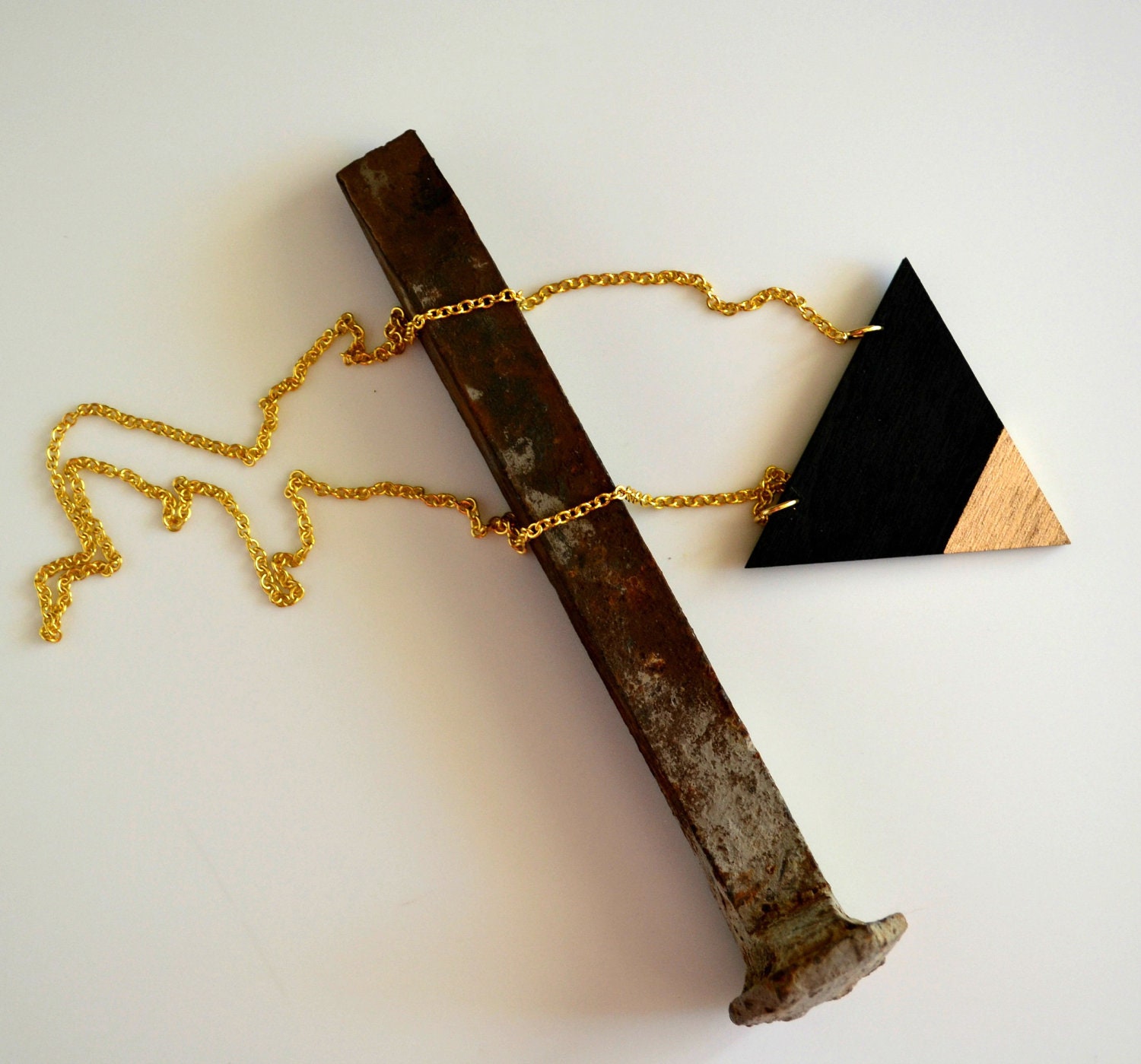 Tribal Triangle Arrow Color Block Necklace in Gold and Black