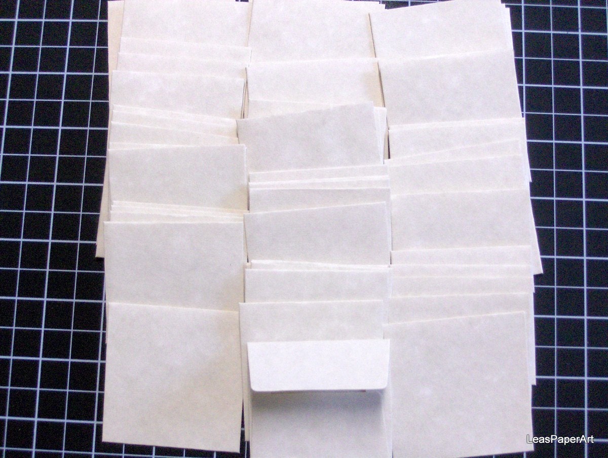 Handmade PaperArt Fifty Mini Envelopes in Oyster Parchment Paper, Floral Inserts, Bridal Escort Cards, Scrapbook Ideas, Gift Enclosures
