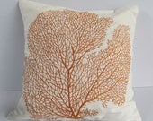 orange coral pillow 18 inch sea , coastal nautical themed pillows