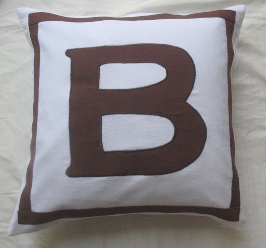 white and chocolate brown monogrammed pillows-18 inches