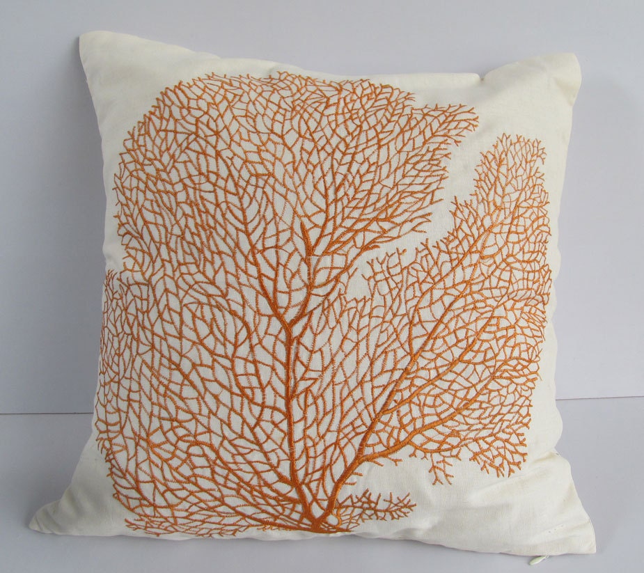 orange coral pillow 18 inch sea , coastal nautical themed pillows