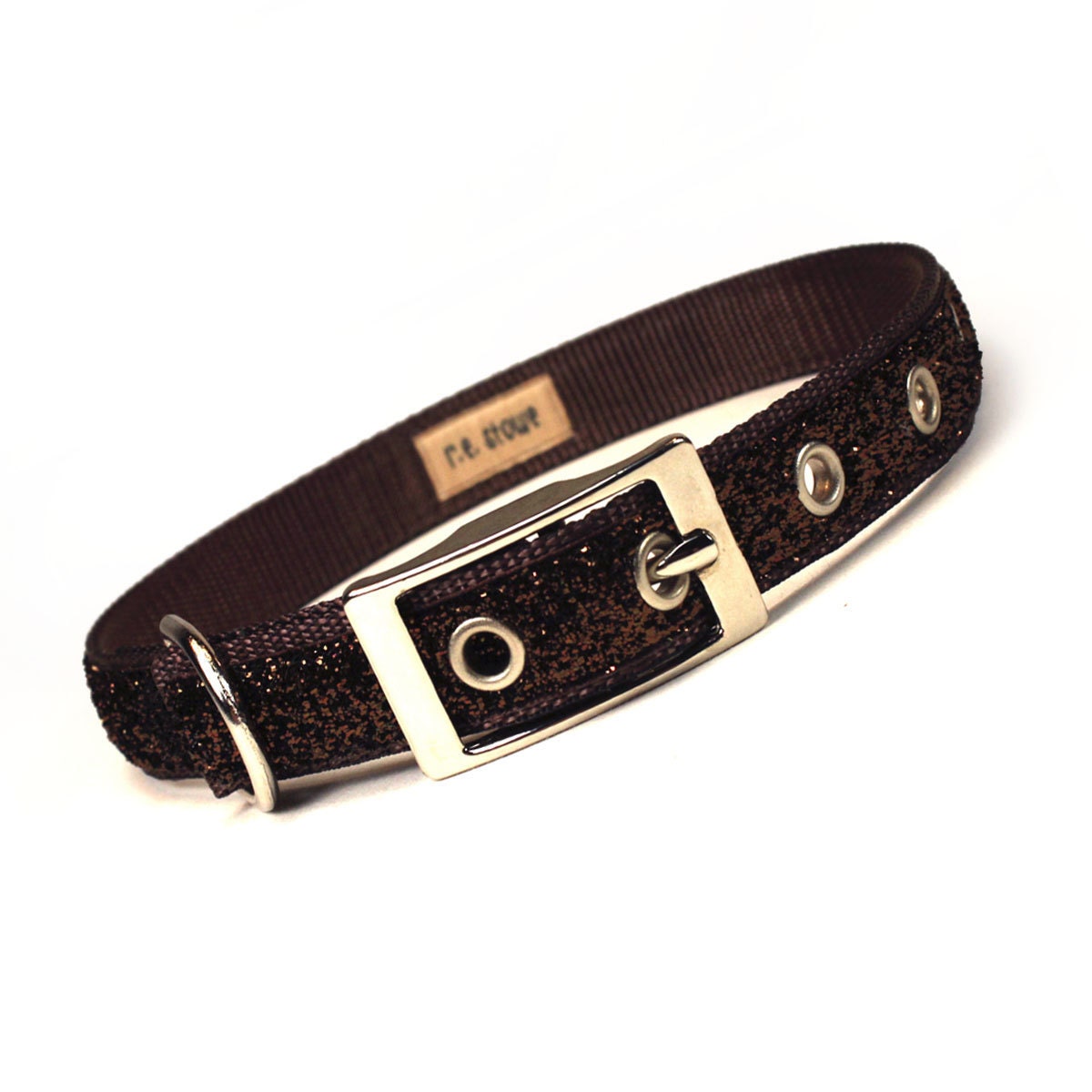 chocolate sparkle metal buckle dog collar (3/4 inch)