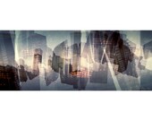 2x6 magnet, FREE SHIPPING, cheap art, landscape photography, multiple exposure Chicago panorama, 35mm color film "Static Electricity"