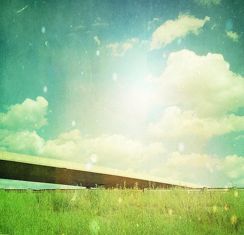 Nature Photography, Shabby Chic, Surreal, Green Grass, Clouds, Road, Wall Decor, Funky -Highway to the Sky