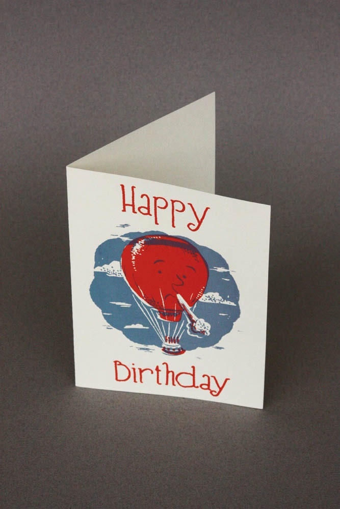 Birthday card - Hot air balloon - Screen printed