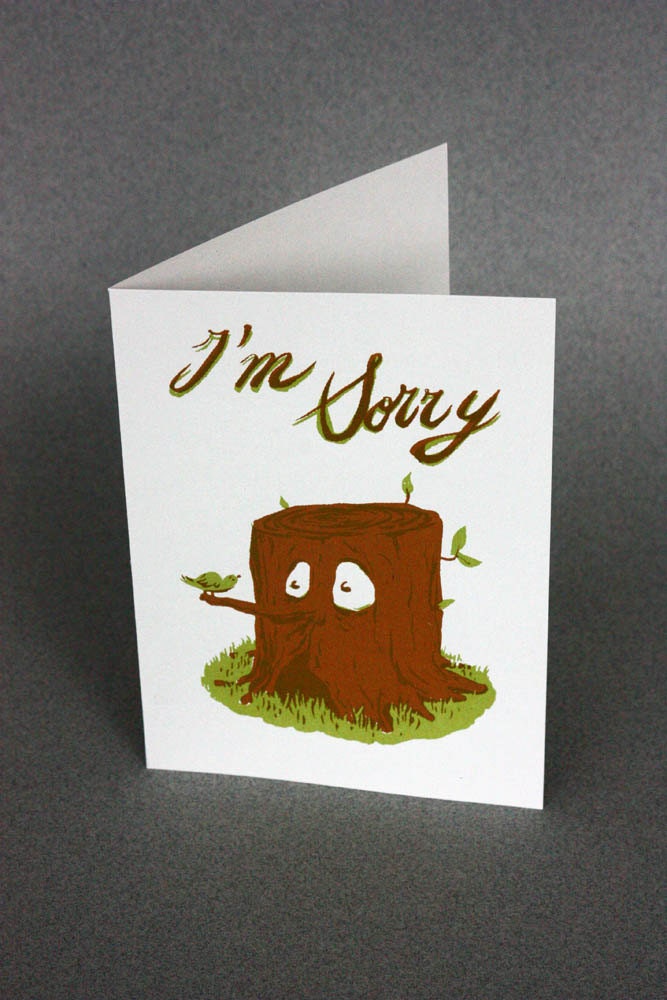 Apologies card - I'm sorry - Bird and tree stump