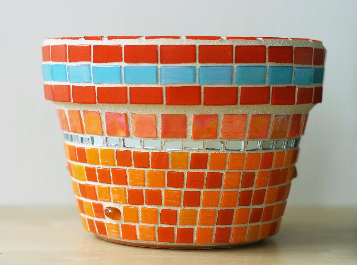 Phoenix Sun - Mosaic garden planter in orange and turquoise