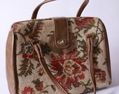 Vintage 1960s 1970s Floral Tapestry Handbag Purse Vegan Boho