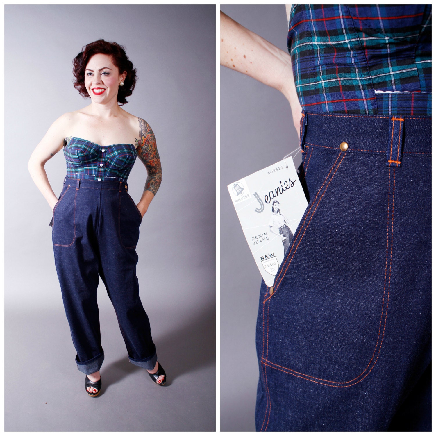 Vintage 1950s Jeans - RARE New Old Stock Vintage Indigo Denim Lee Blue Bell Jeanies