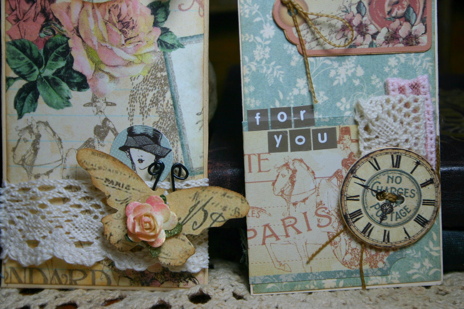 FOR YOU Handmade Gift Tag Card Romantic Cottage Chic