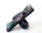 Where you fear to Live. Rough Raw Gemstones on Chunky Ring.