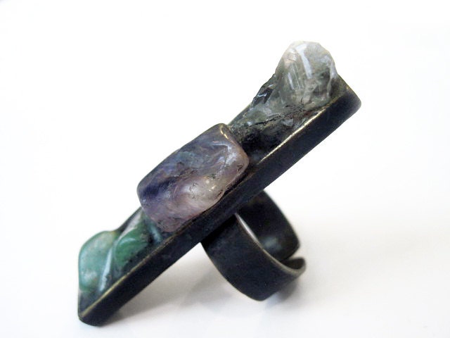 Where you fear to Live. Rough Raw Gemstones on Chunky Ring.