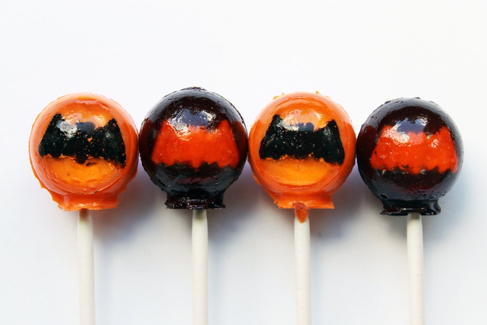 Black and orange bats Halloween lollipops tangerine and cherry flavor - 6 pc.  - READY TO SHIP