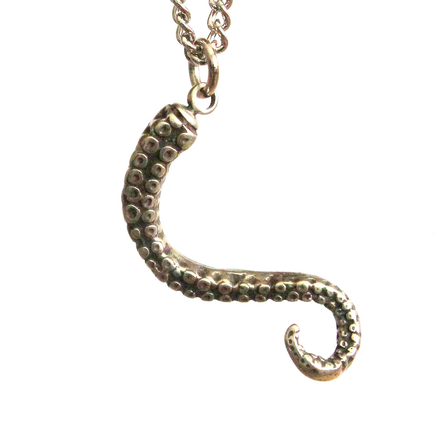 Octopus Tentacle Necklace in Sterling Silver Overlay on Solid White Bronze - mrd74