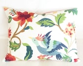 Floral Bed Shams, Decorative Bedding Pillow Covers, Large Flowers Peacock Bird, Bright Colorful, Red Blue Green Orange White, 20x26